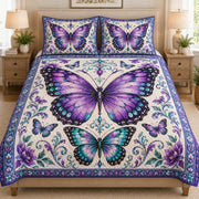 Purple & Teal Butterfly Floral Quilt Set: close view of the quilt artwork showing Purple & Teal Butterfly Floral