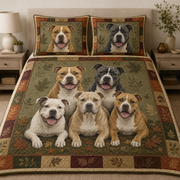 Pit Bull Quilt Bedding Set, American Pitbull Dog Bedspread with 2 Pillow Shams, Rustic Autumn Leaves Bedroom Decor