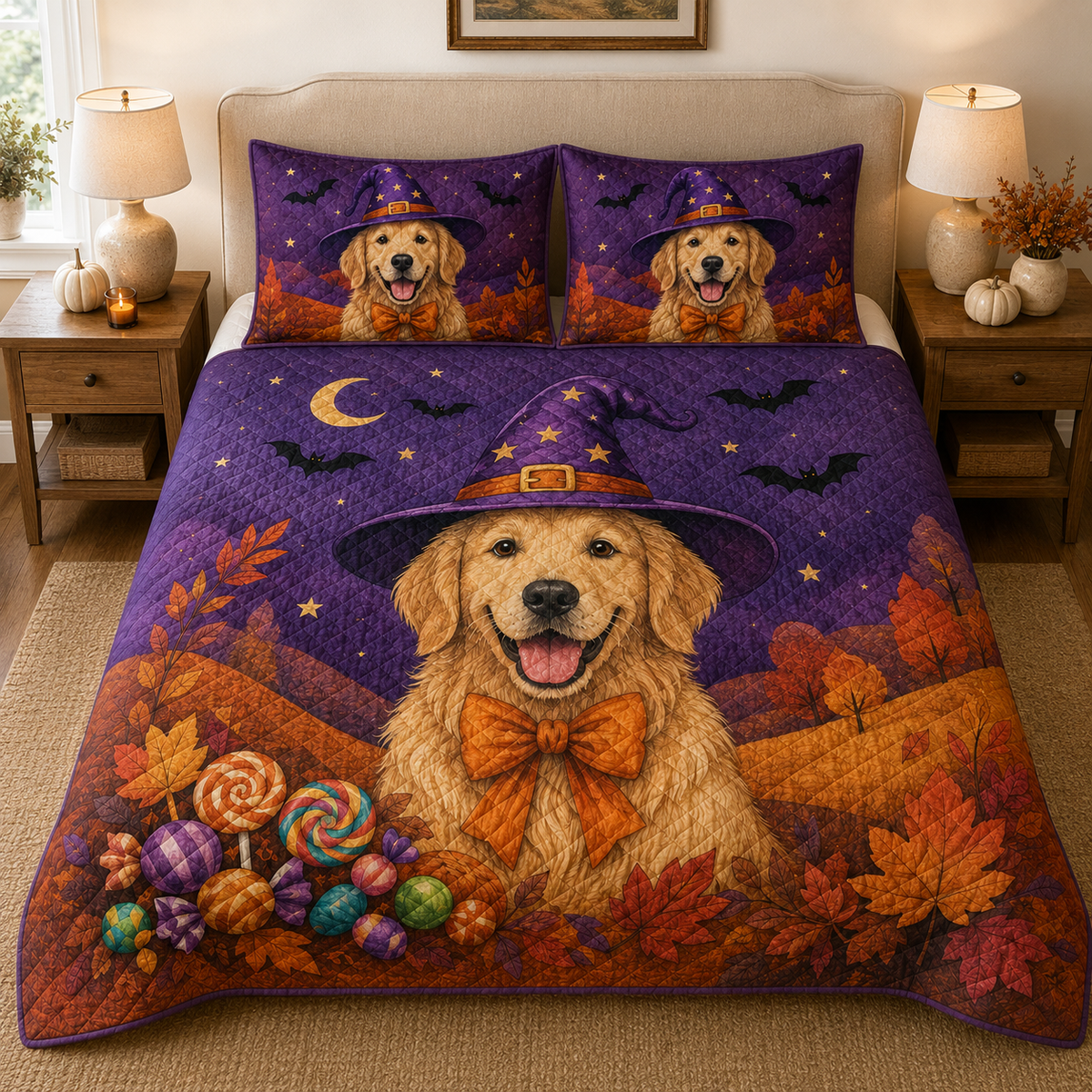 Golden Retriever Halloween Quilt Set