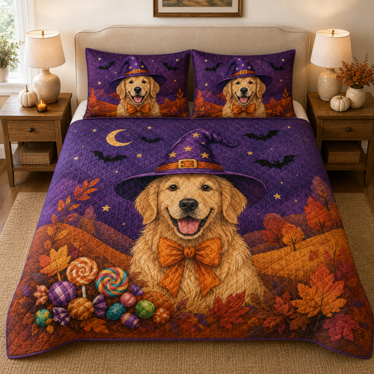 Golden Retriever Halloween Quilt Set