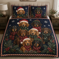 Dachshund Christmas Quilt Bedding Set, Wiener Dog Holiday Bedspread, Christmas Puppy Winter Bedroom Decor