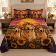 Golden Retriever Sunflower Quilt Set