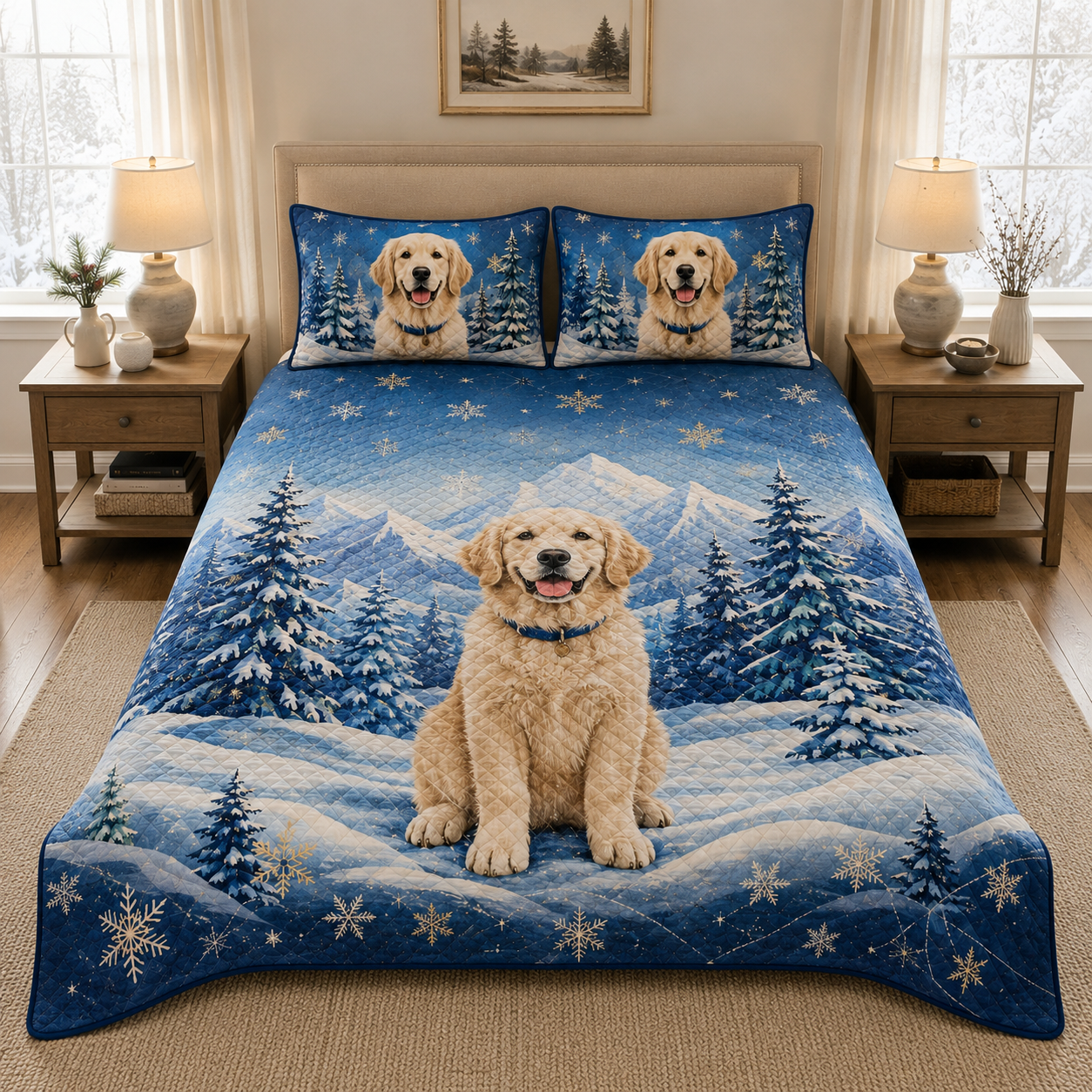 Golden Retriever Winter Quilt Set