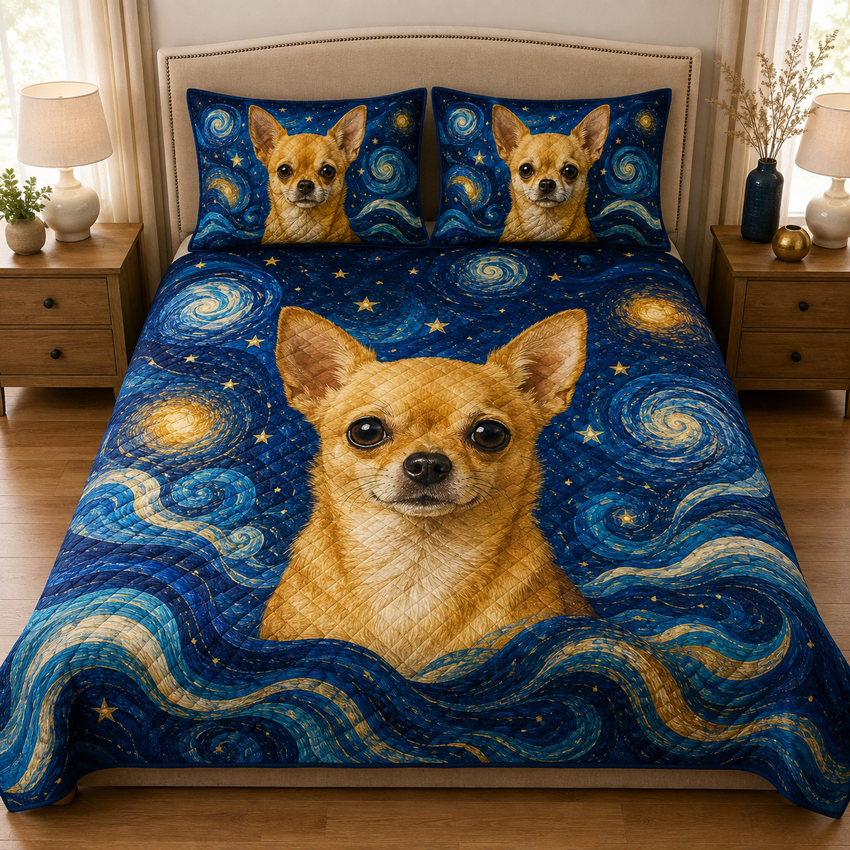 Chihuahua Starry Night Dog Quilt Set
