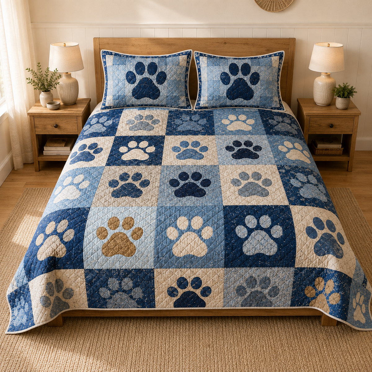 Dog Paw Print Quilt Set