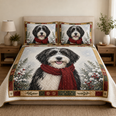 Sheepadoodle Christmas Quilt Bedding Set, Black & White Dog Winter Bedspread, Holiday Dog Quilt Set with 2 Pillow Shams