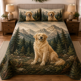 Golden Retriever Mountain Forest Quilt Set
