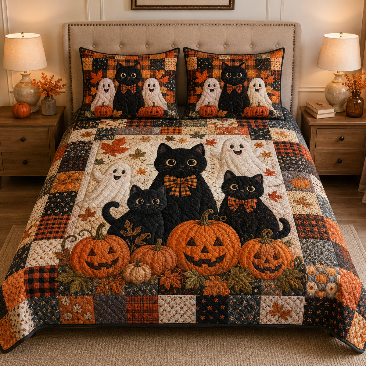 Halloween Black Cat Quilt Set Decor – additional view 1