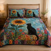 Black Cat Sunflower Floral Quilt Set – additional view 1
