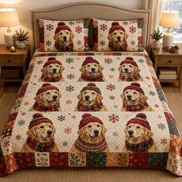 Golden Retriever Christmas Quilt Set