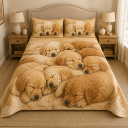 Golden Retriever Puppies Quilt Set