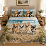 Chihuahua Puppies Running Beach Quilt Set