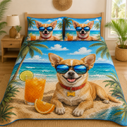 Summer Chihuahua Tropical Beach Quilt Set