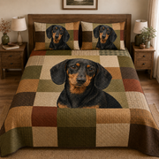 Dachshund Quilt Set, Black Tan Dog Bedspread