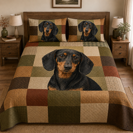 Dachshund Quilt Set, Black Tan Dog Bedspread