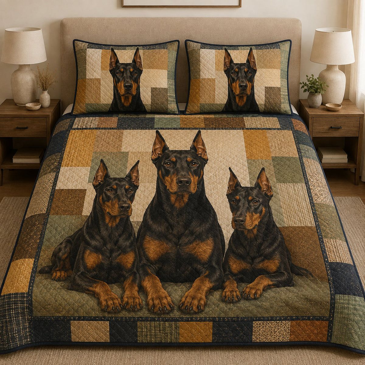 Black and Tan Doberman Patchwork Quilt Set – additional view 1