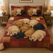 Golden Retriever Puppies Sleeping Quilt Set