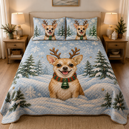 Christmas Chihuahua Reindeer Winter Quilt Set