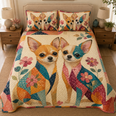 Colorful Chihuahua Couple Floral Quilt Set