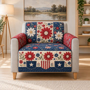 Red White Blue Floral Patchwork Sofa Cover, AI-generated armchair mockup