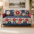Red White Blue Floral Patchwork Sofa Cover, Decorative Couch Protector, Gift for Patriotic Decor Lovers