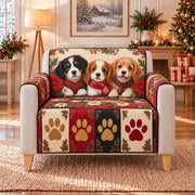 Christmas Dogs Paw Print Sofa Cover, AI-generated armchair mockup