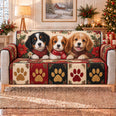 Christmas Dogs Paw Print Sofa Cover, Decorative Couch Protector, Gift for Dog Lovers