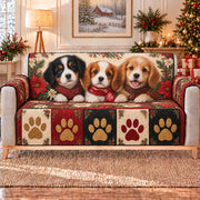 Christmas Dogs Paw Print Sofa Cover, sofa mockup