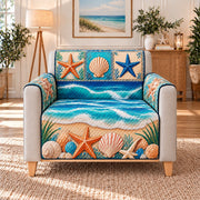 Ocean Waves Seashells Sofa Cover, AI-generated armchair mockup