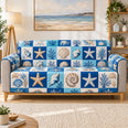 Blue Coastal Shell Patchwork Sofa Cover, Decorative Couch Protector, Gift for Beach Lovers