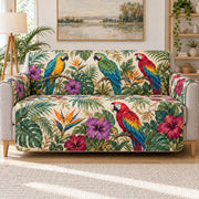 Tropical Macaw Hibiscus Sofa Cover, sofa mockup