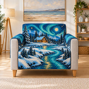 Winter Cabin Starry Sky Sofa Cover, AI-generated armchair mockup