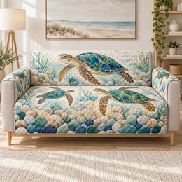 Sea Turtles Pebble Shore Sofa Cover, Decorative Couch Protector, Gift for Sea Turtle Lovers