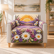 Daisy Sunrise Lavender Field Sofa Cover, AI-generated frontal armchair mockup