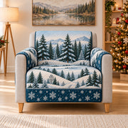 Snowy Pine Forest Sofa Cover, AI-generated armchair mockup