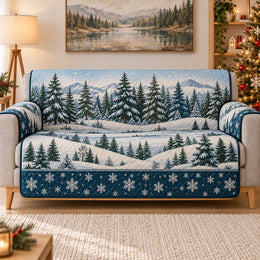 Snowy Pine Forest Sofa Cover, Decorative Couch Protector, Gift for Winter Decor Lovers