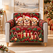 Christmas Chihuahua Trio Sofa Cover, AI-generated armchair mockup
