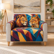 Geometric Lion Pair Sofa Cover, AI-generated armchair mockup