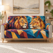 Geometric Lion Pair Sofa Cover, sofa mockup