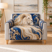 White Lion Royal Filigree Sofa Cover, AI-generated armchair mockup