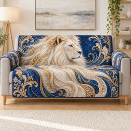 White Lion Royal Filigree Sofa Cover, Decorative Couch Protector, Gift for Lion Lovers