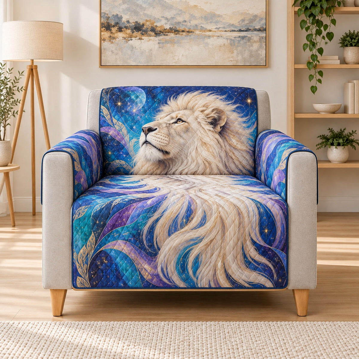 White Lion Cosmic Aurora Sofa Cover, AI-generated armchair mockup