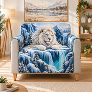White Lion Frozen Waterfall Sofa Cover, AI-generated armchair mockup