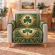 Shamrock Medallion Patchwork Sofa Cover, AI-generated frontal armchair mockup