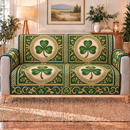 Shamrock Medallion Patchwork Sofa Cover, Decorative Couch Protector, Gift for Irish Decor Lovers