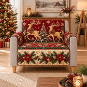 Golden Reindeer Christmas Sofa Cover, AI-generated armchair mockup