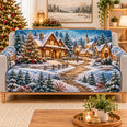 Snowy Christmas Village Sofa Cover, Decorative Couch Protector, Gift for Christmas Decor Lovers