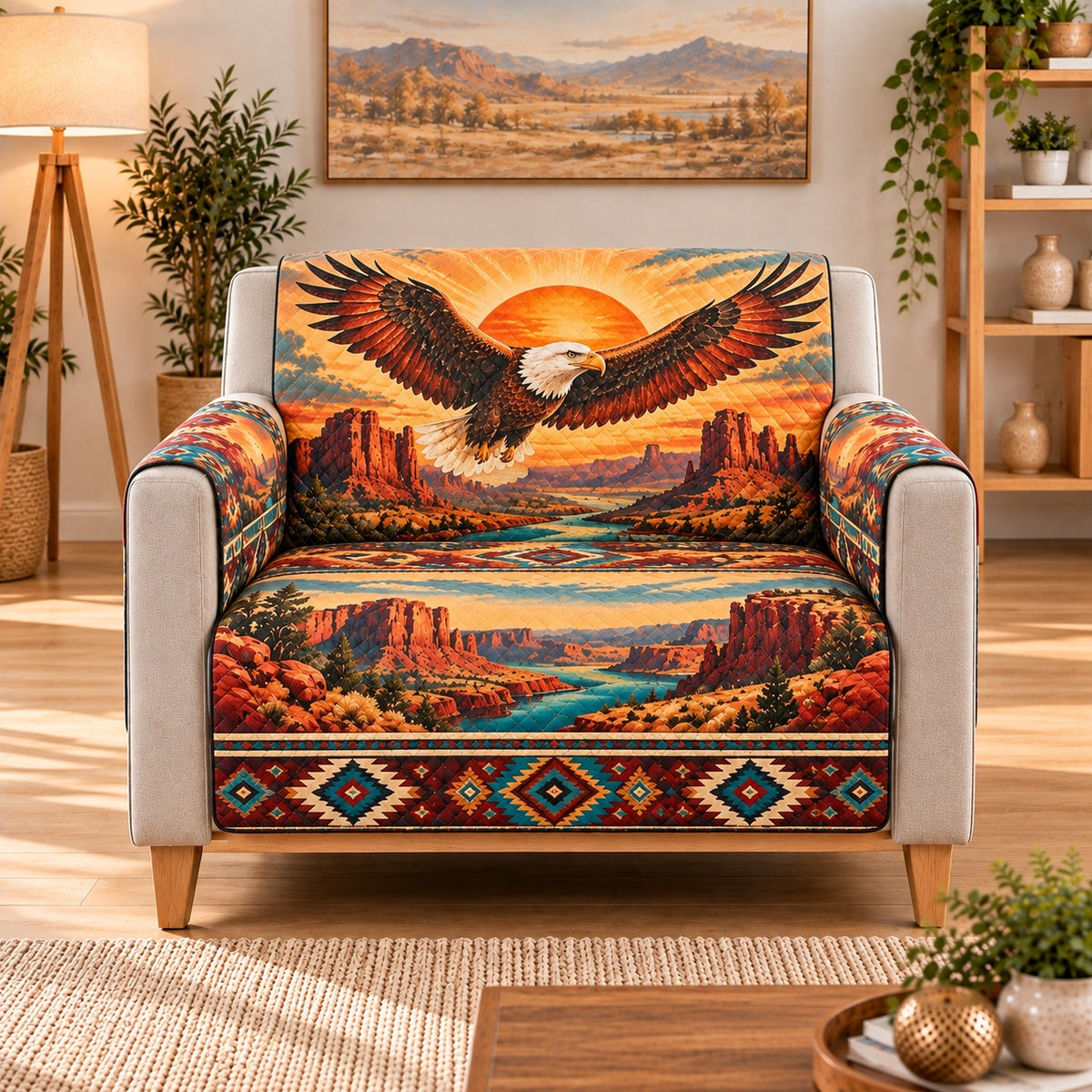 Bald Eagle Desert Sunset Sofa Cover, AI-generated armchair mockup