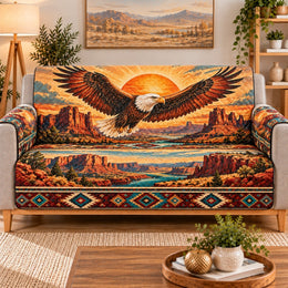 Bald Eagle Desert Sunset Sofa Cover, Decorative Couch Protector, Gift for Eagle Lovers