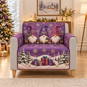 Purple Christmas Gnomes Sofa Cover, AI-generated armchair mockup